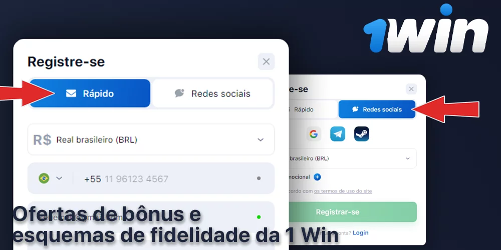 Diferentes maneiras de criar uma conta de 1Win