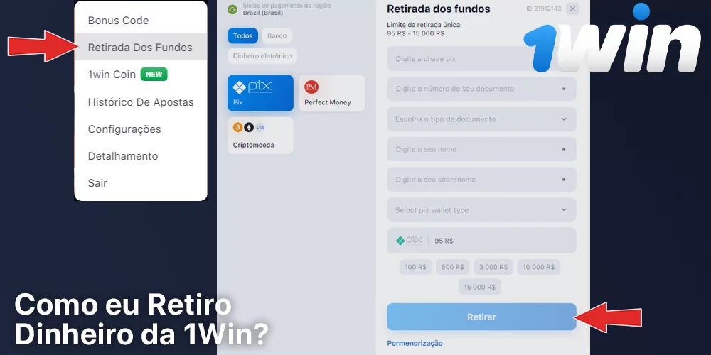Instruções passo a passo sobre como retirar seu dinheiro de 1Win